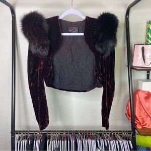 Vintage Karen Okada Climax for David Howard Crushed Maroon Velvet Bolero Jacket